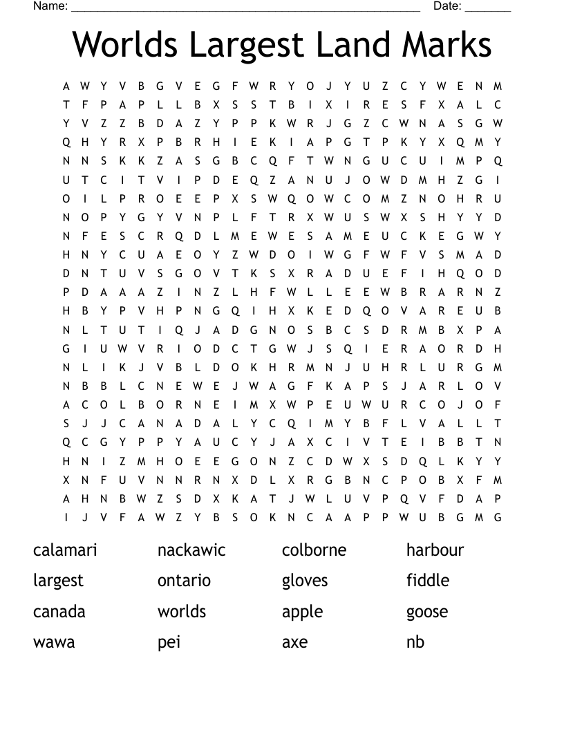 Worlds Largest Land Marks  Word Search
