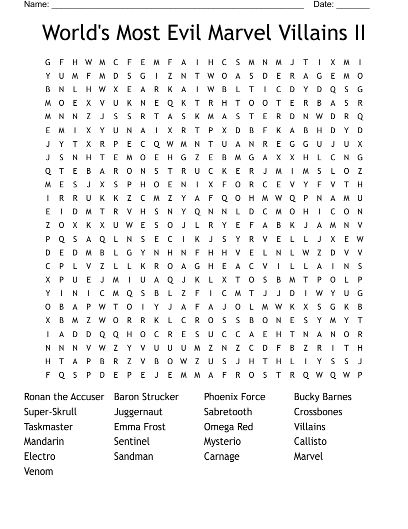 World's Most Evil Marvel Villains II Word Search