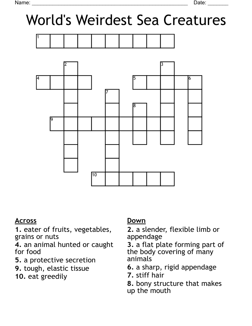 World's Weirdest Sea Creatures Crossword