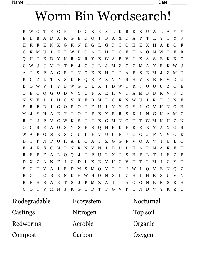 Worm Bin Wordsearch!