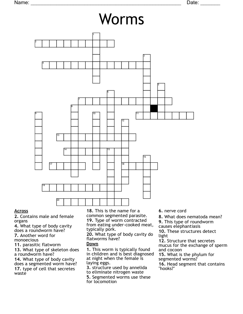 Worms Crossword