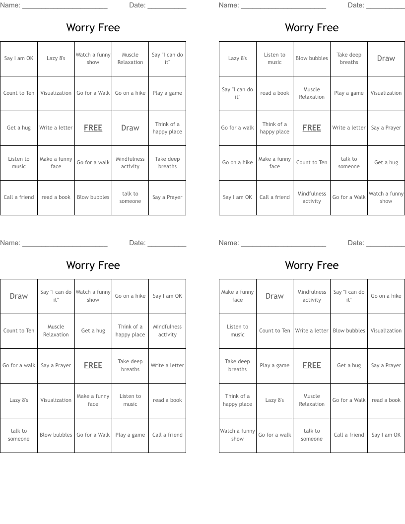 Worry Free Bingo Cards