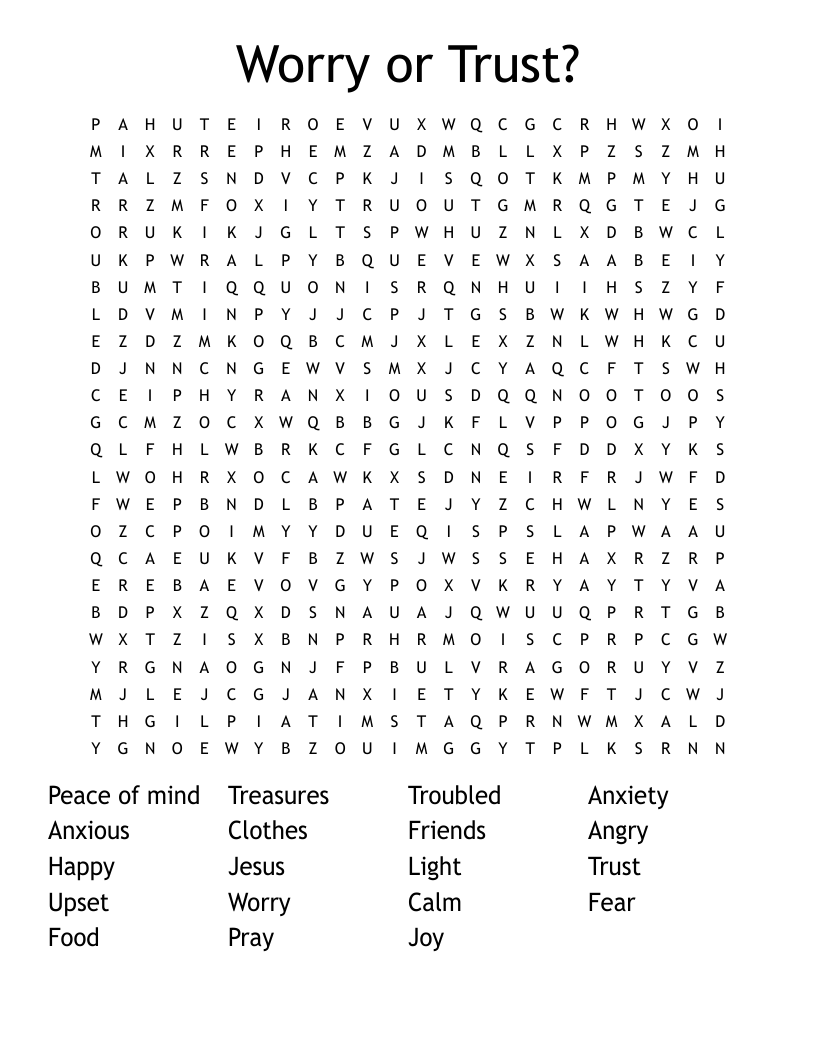 Worry or Trust?  Word Search