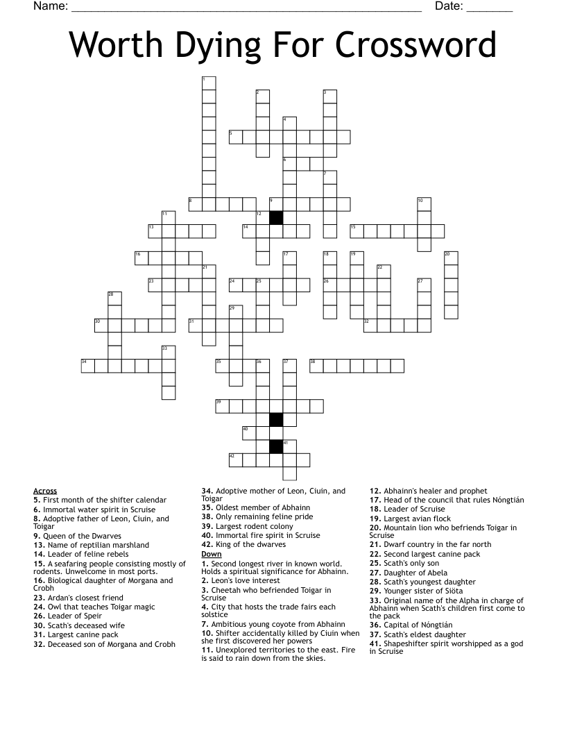 Worth Dying For Crossword