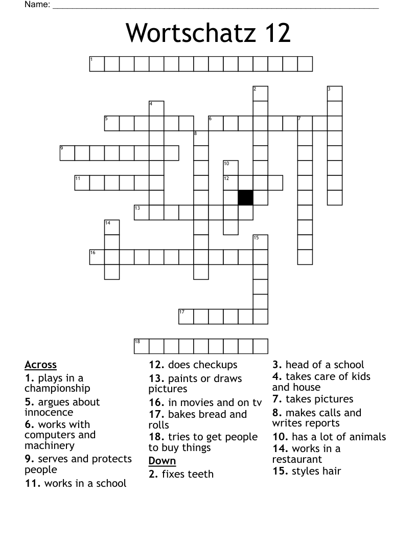 Wortschatz 12 Crossword