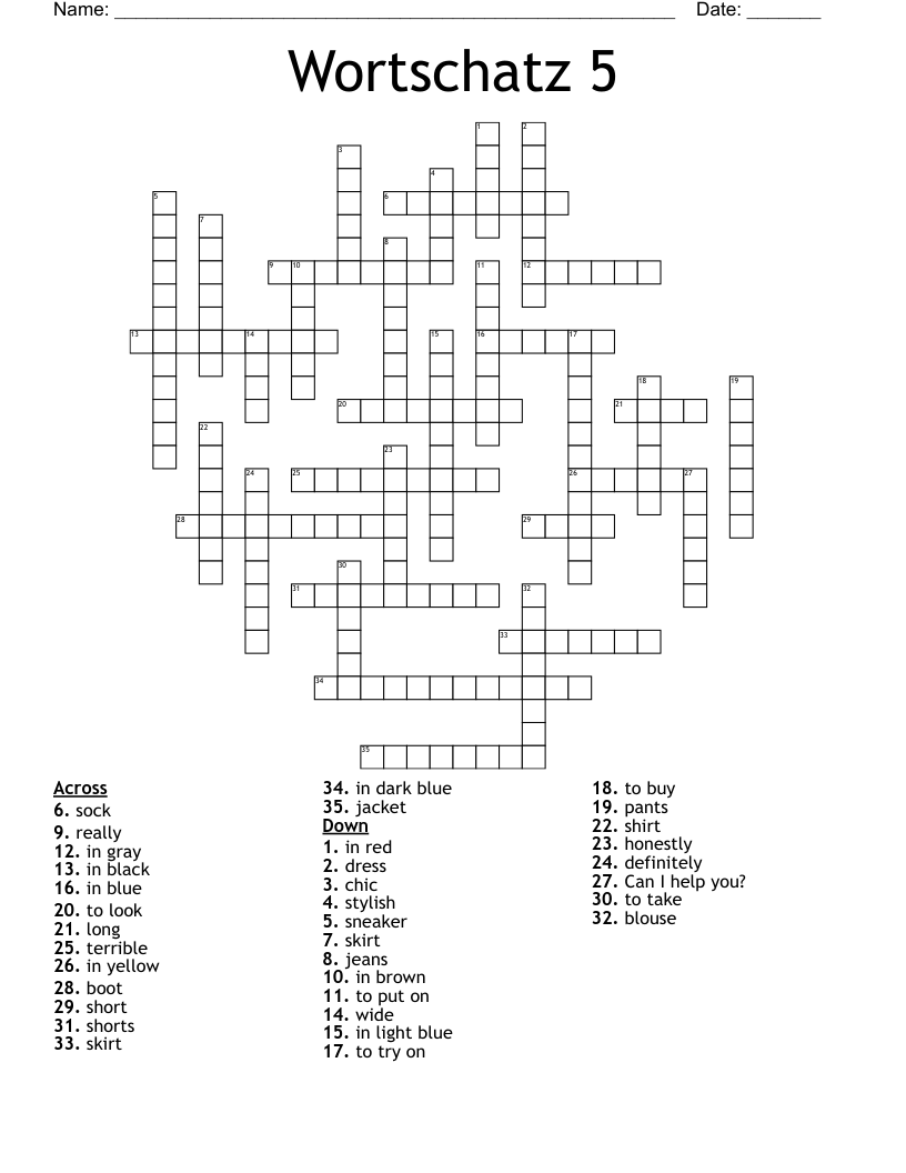 Wortschatz 5 Crossword