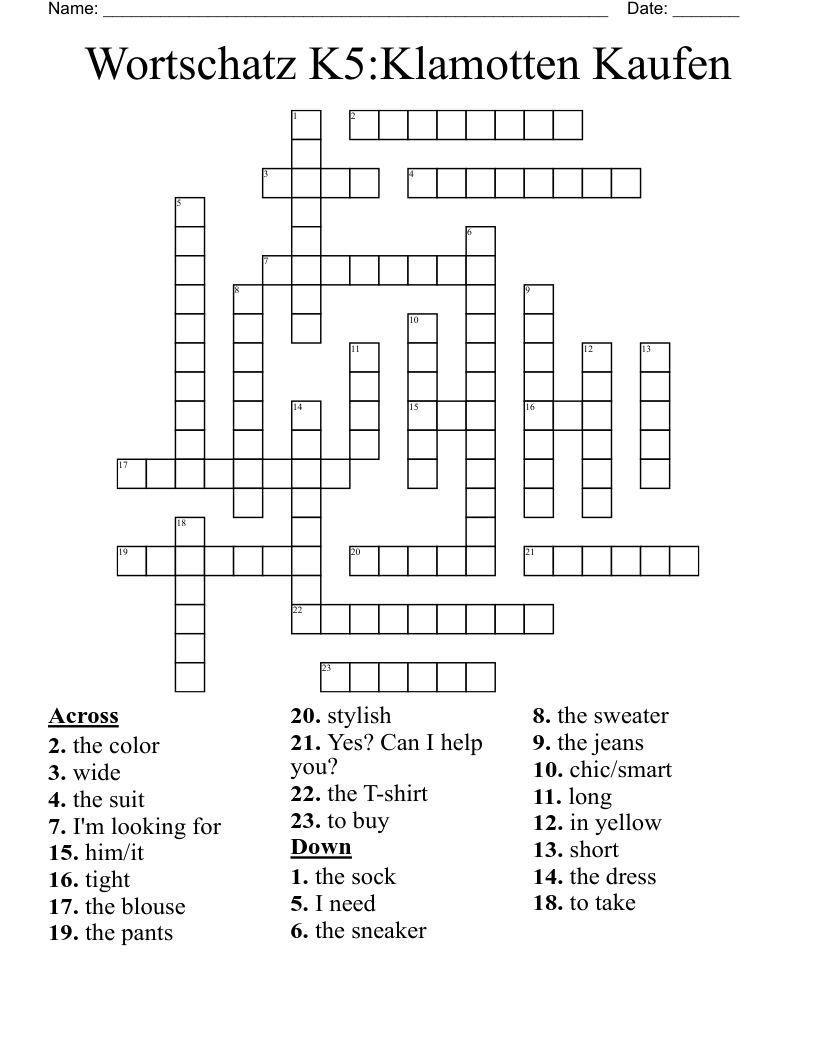 Wortschatz K5:Klamotten Kaufen Crossword