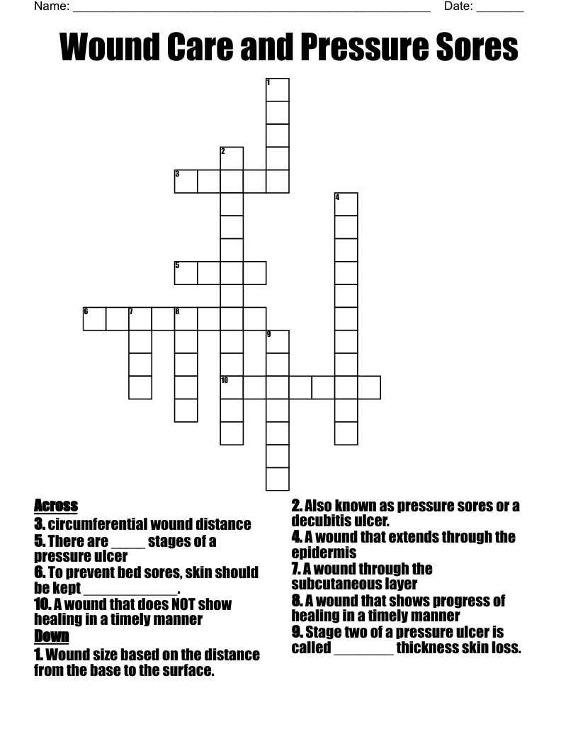 Wound Care and Pressure Sores Crossword
