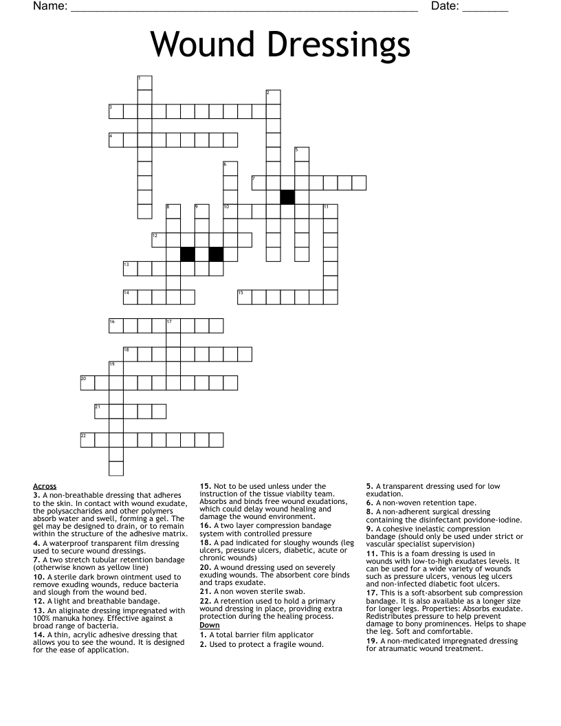 Wound Dressings Crossword