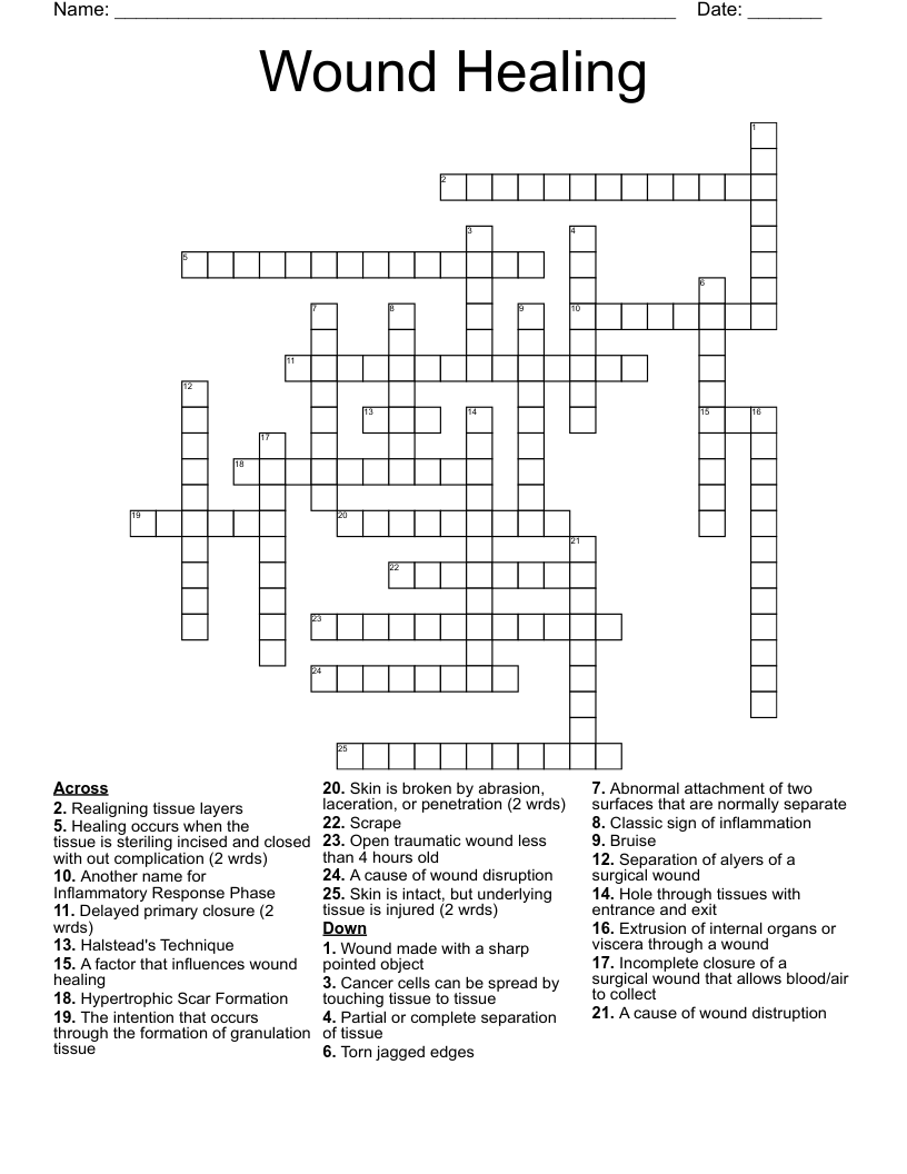 Wound Healing Crossword