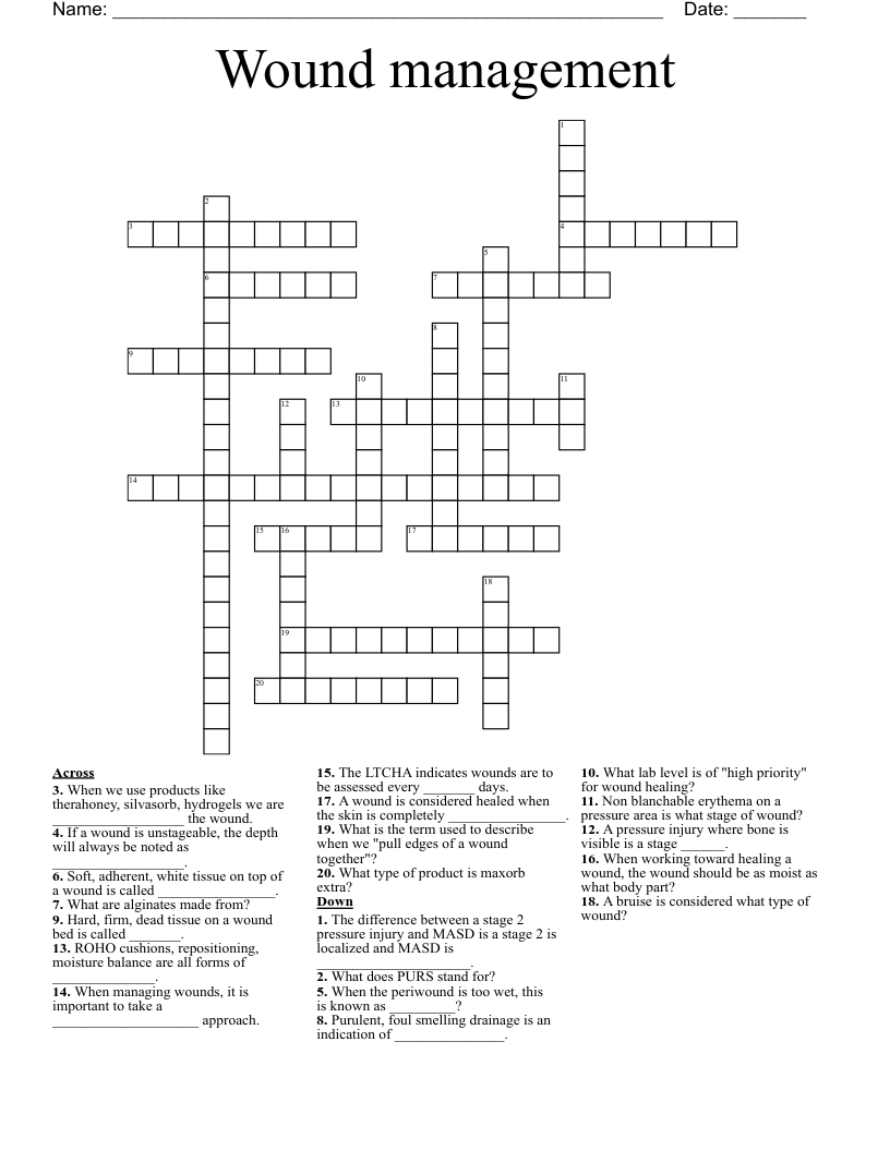 Wound management Crossword