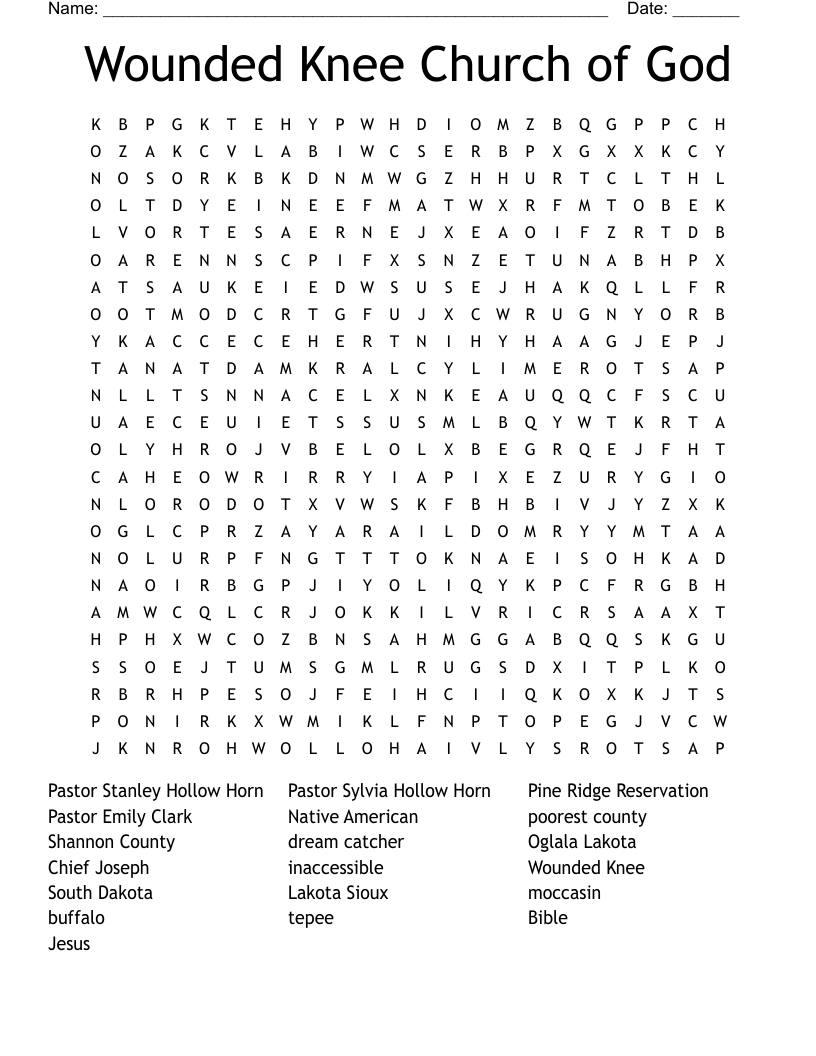 Wounded Knee Church of God Word Search