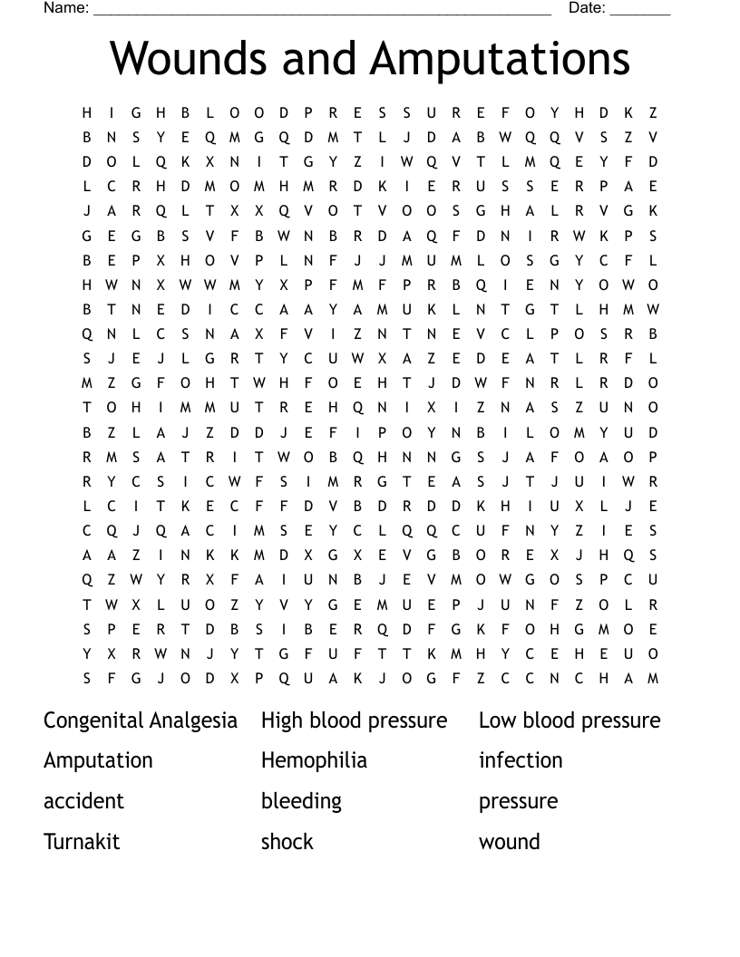 Wounds and Amputations  Word Search