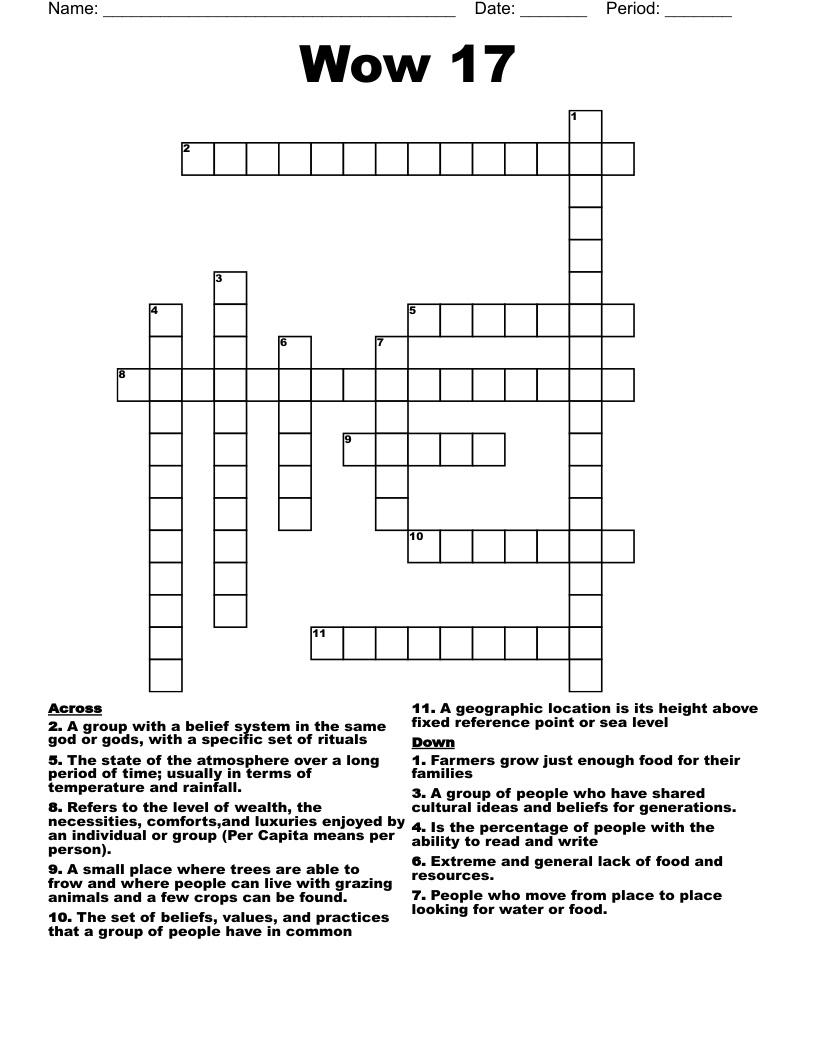 Wow 17 Crossword