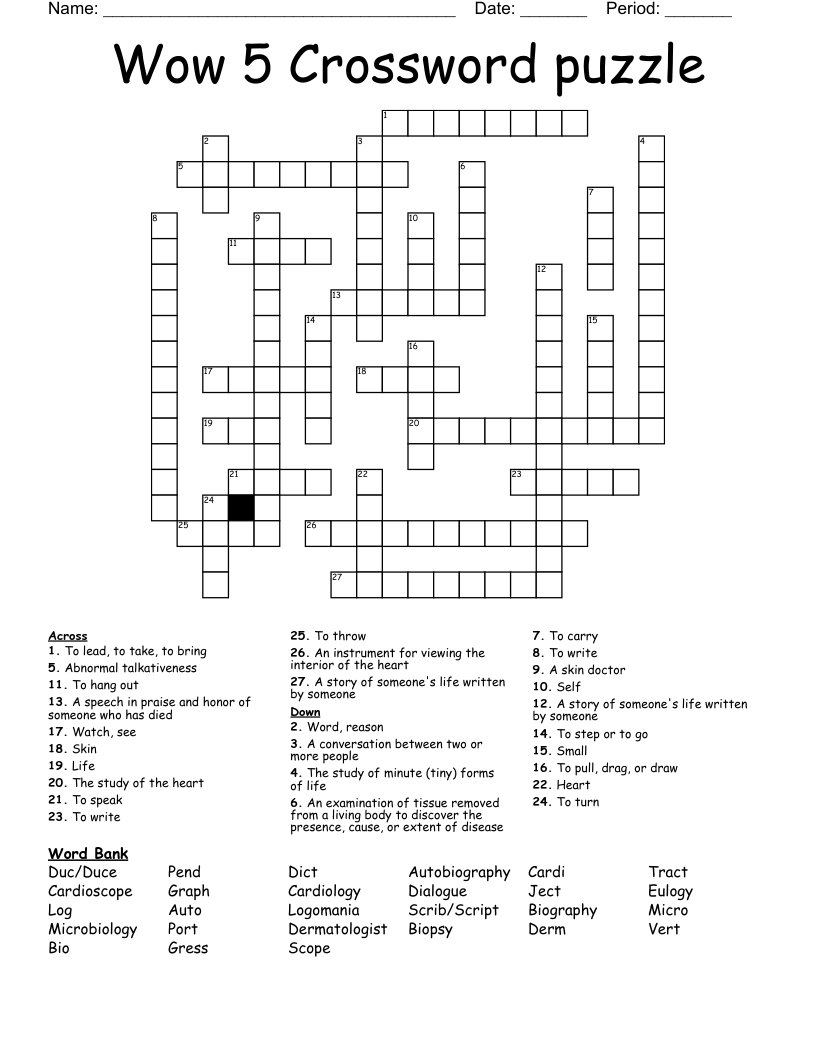 Wow 5 Crossword puzzle