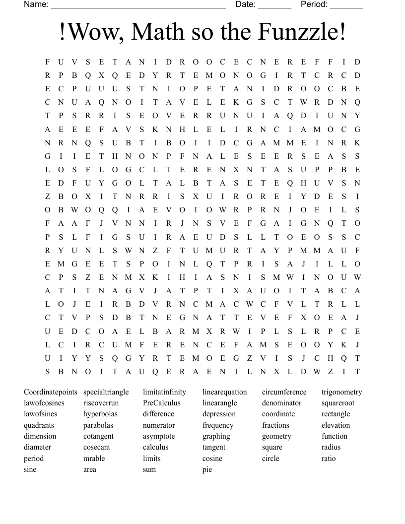 !Wow, Math so the Funzzle! Word Search