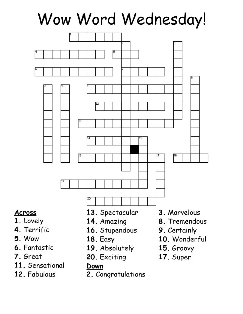Wow Word Wednesday! Crossword