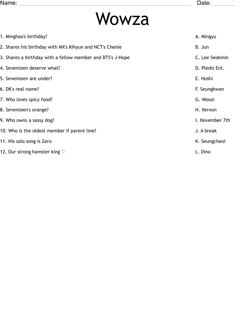 Wowza Worksheet