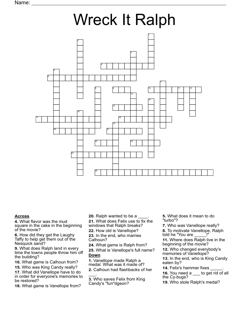 Wreck It Ralph Crossword