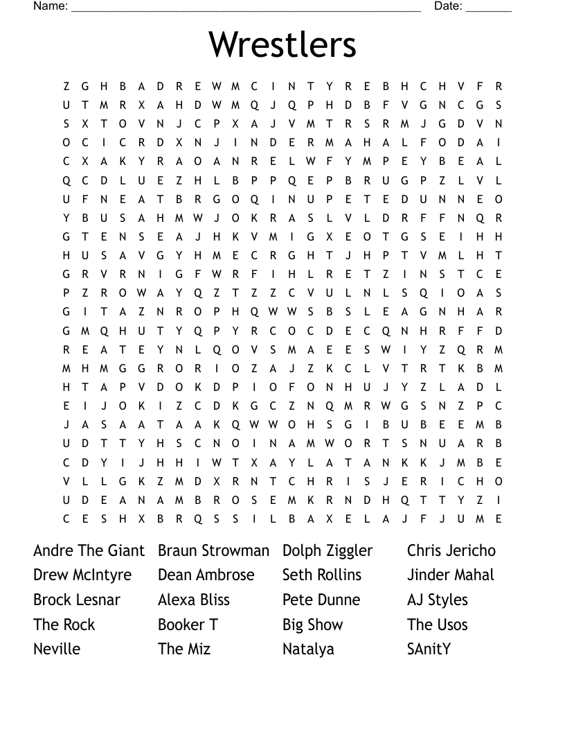 Wrestlers Word Search