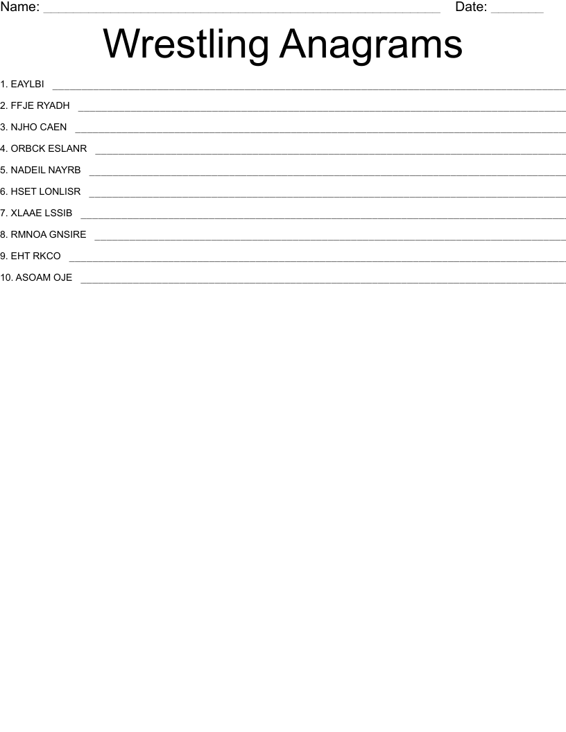 Wrestling Anagrams Word Scramble