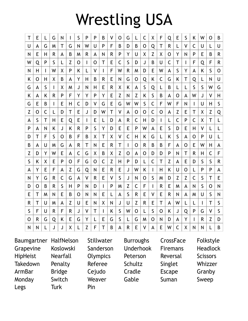 Wrestling USA Word Search
