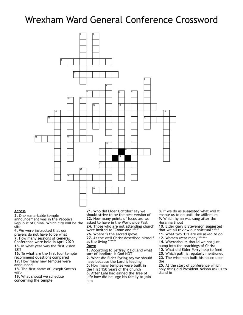 Wrexham Ward General Conference Crossword