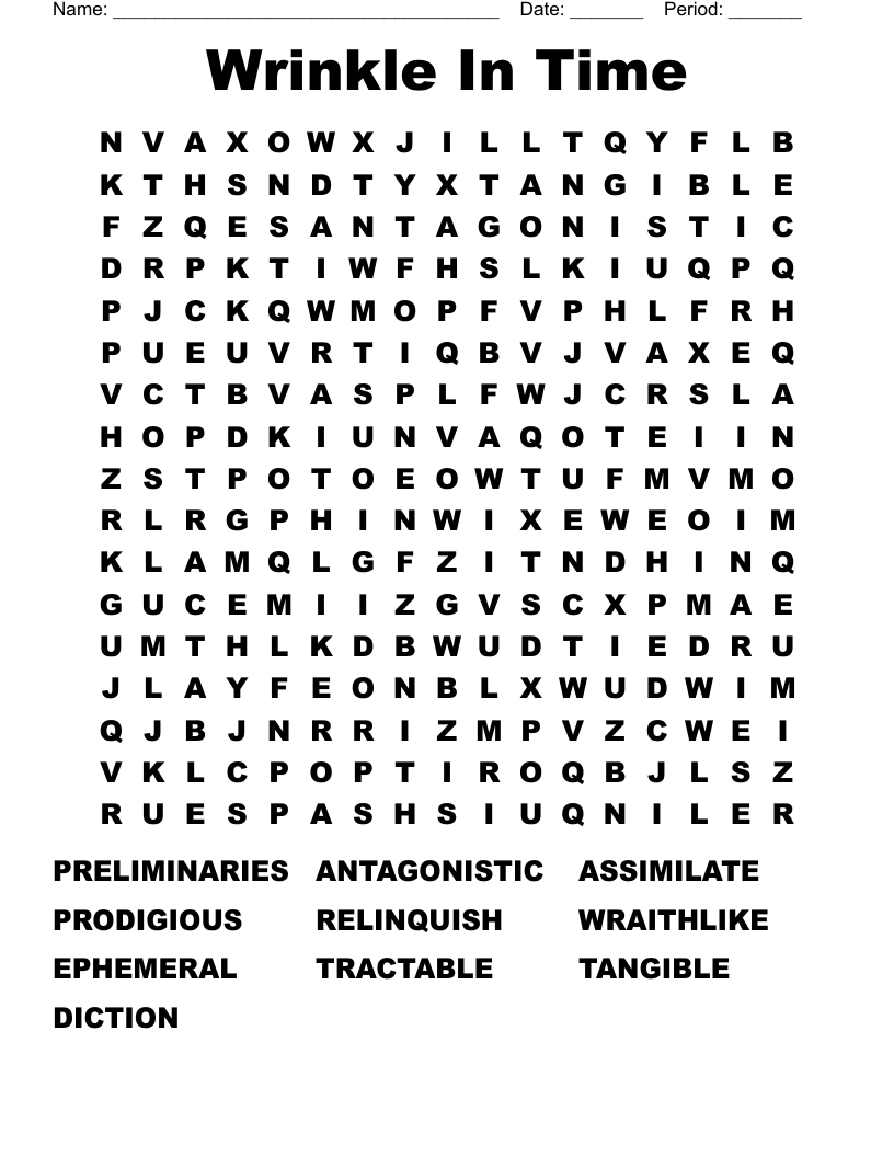 Wrinkle In Time Word Search