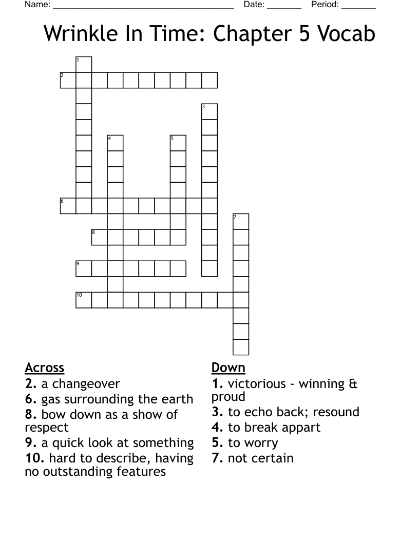 Wrinkle In Time: Chapter 5 Vocab Crossword