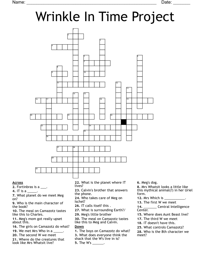 Wrinkle In Time Project Crossword