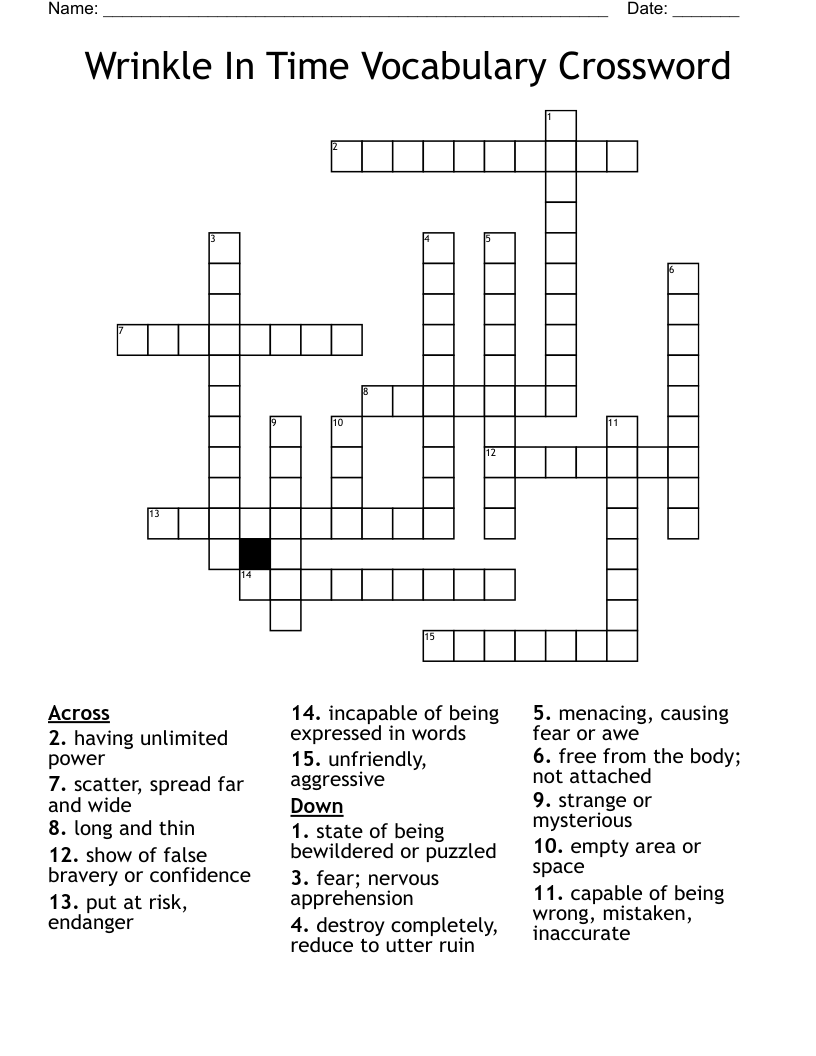 Wrinkle In Time Vocabulary Crossword