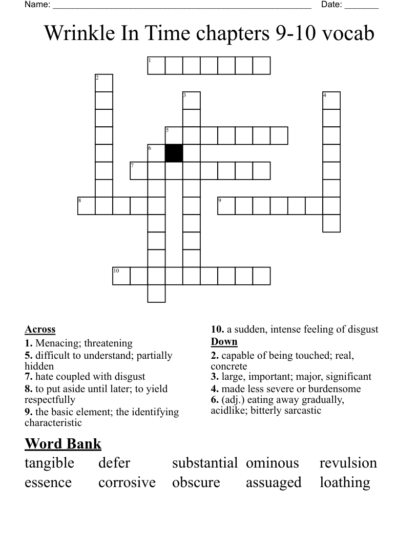 Wrinkle In Time chapters 9-10 vocab Crossword