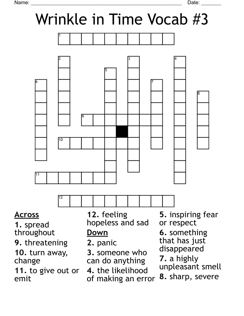 Wrinkle in Time Vocab #3 Crossword