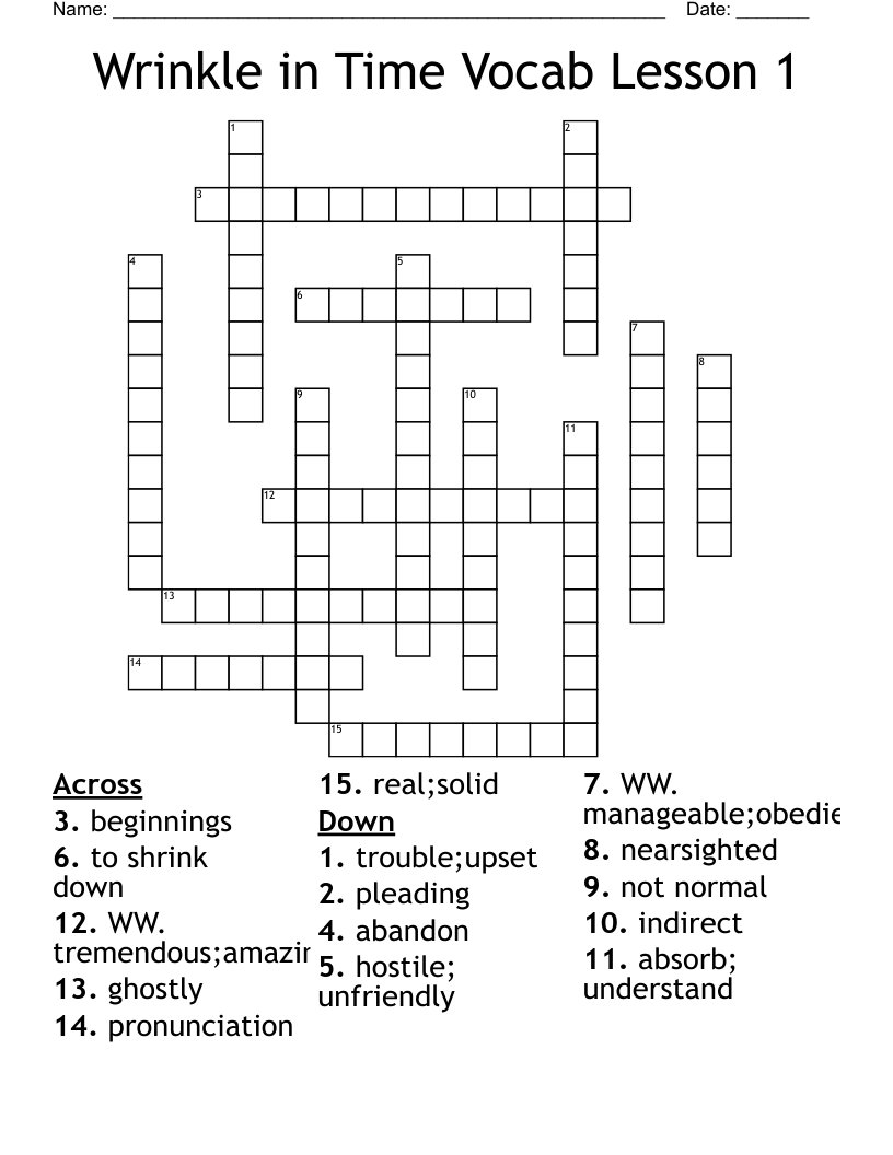 Wrinkle in Time Vocab Lesson 1 Crossword