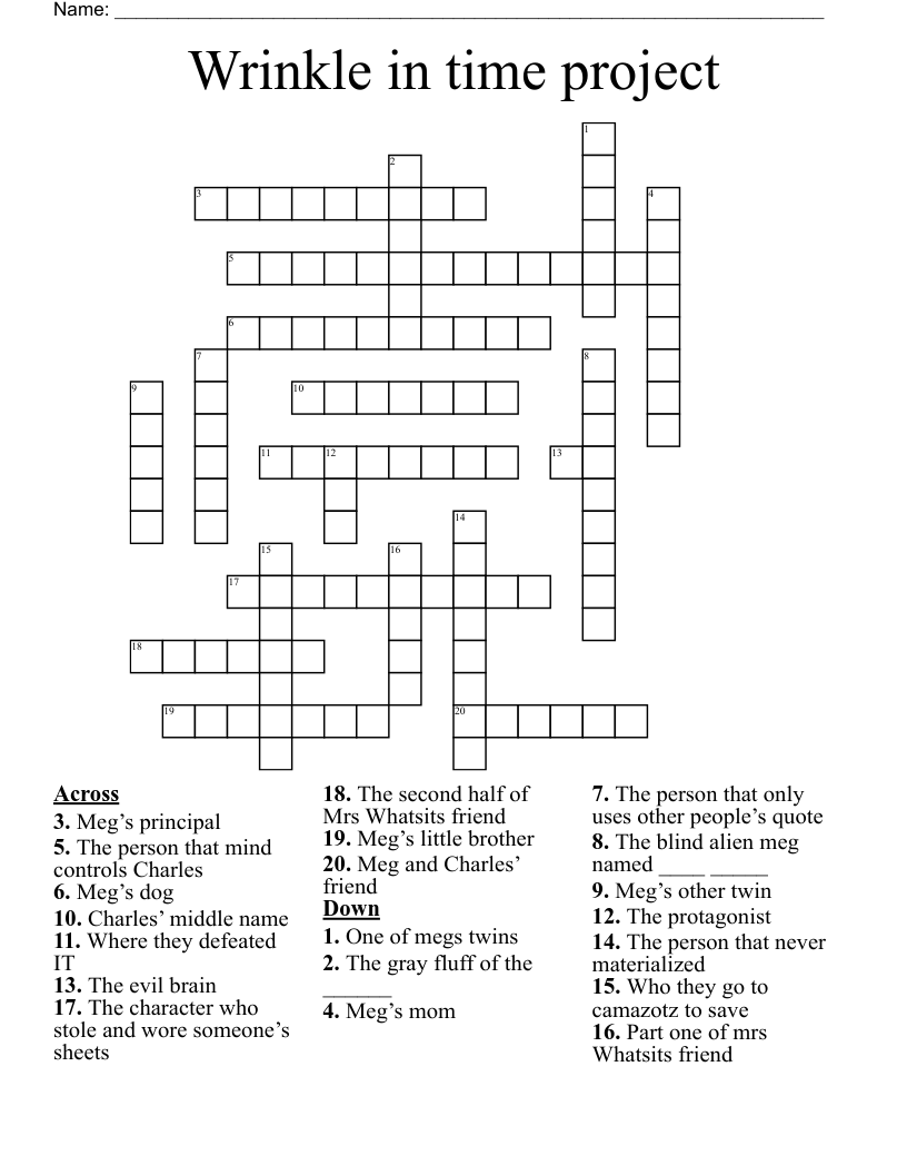 Wrinkle in time project Crossword