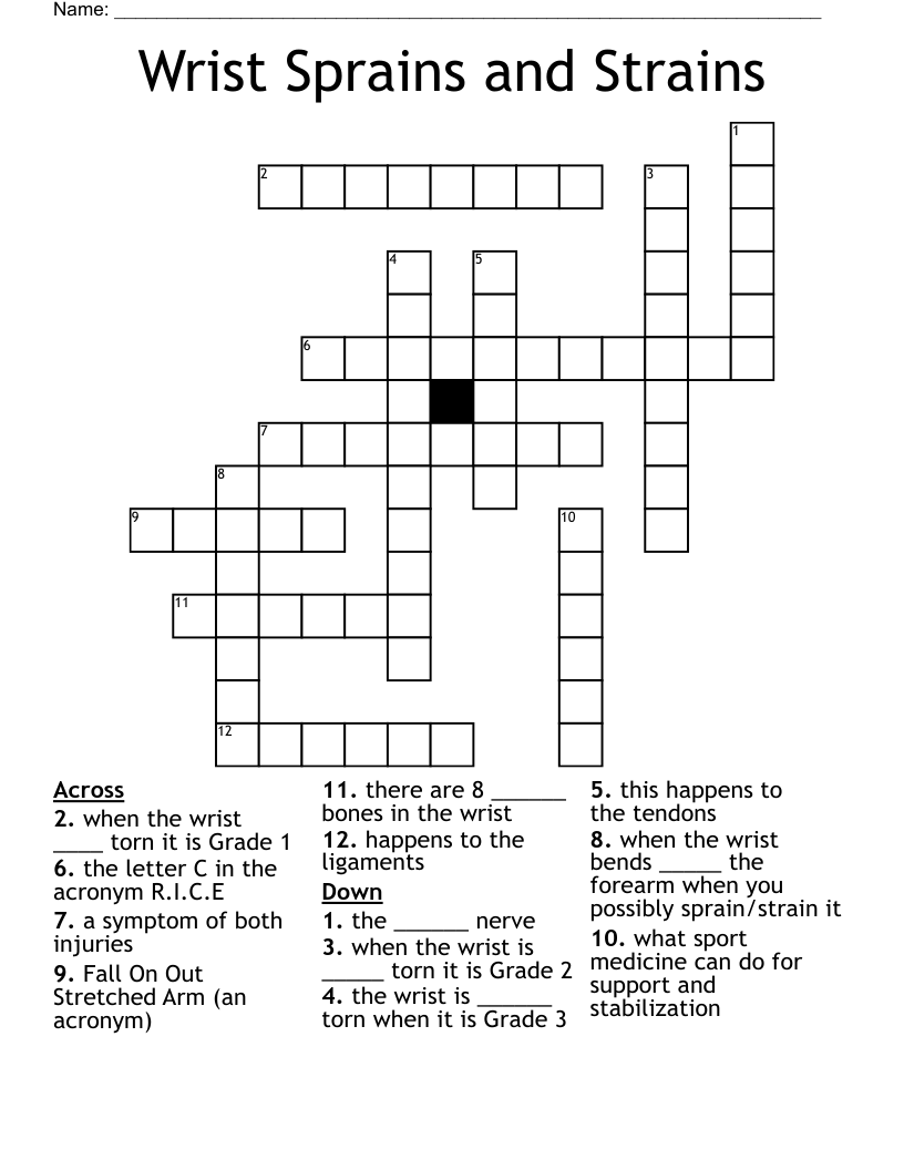 Wrist Sprains and Strains Crossword