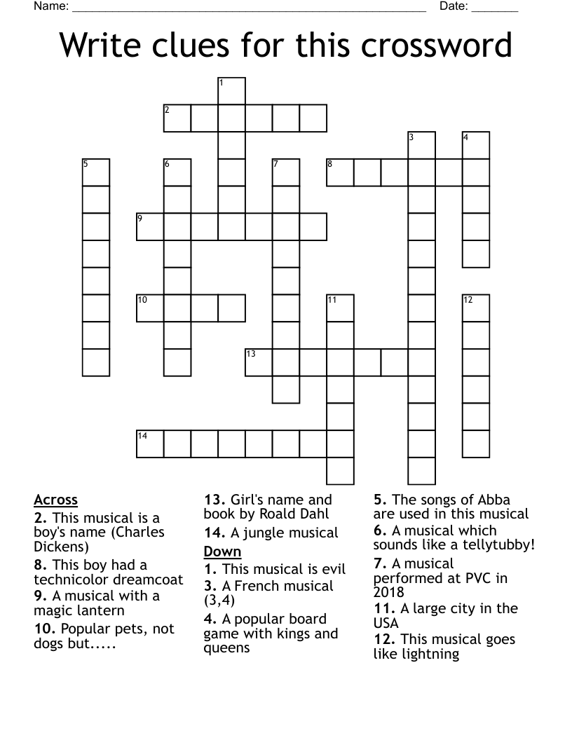 Write clues for this crossword