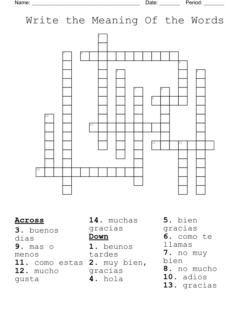 Write the Meaning Of the Words Crossword