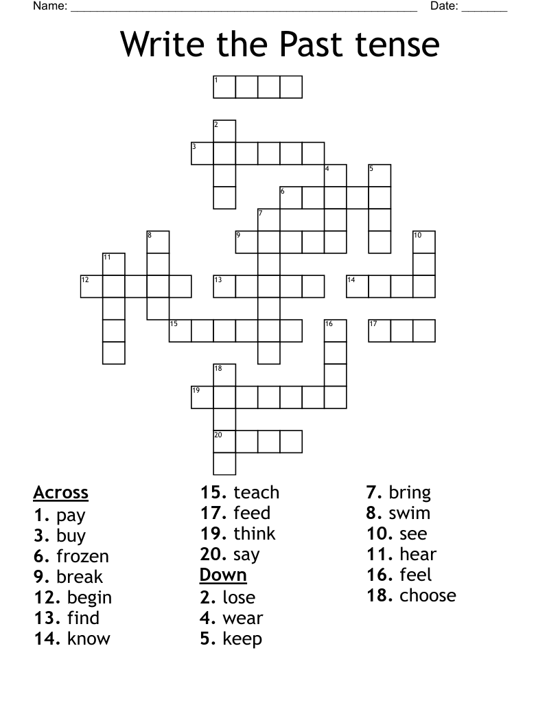 Write the Past tense Crossword