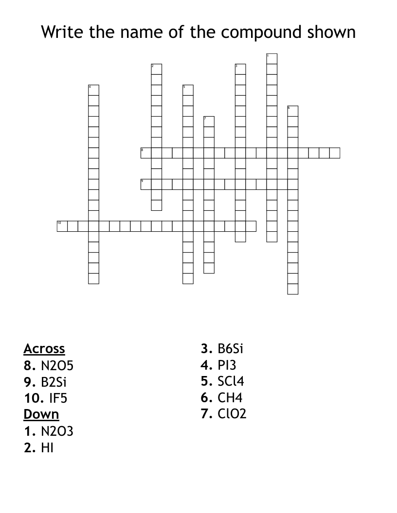 Write the name of the compound shown Crossword