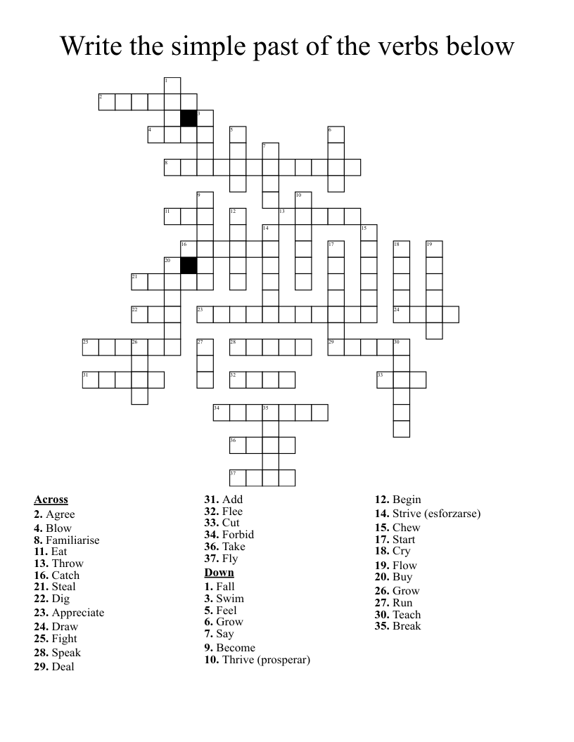 Write the simple past of the verbs below Crossword