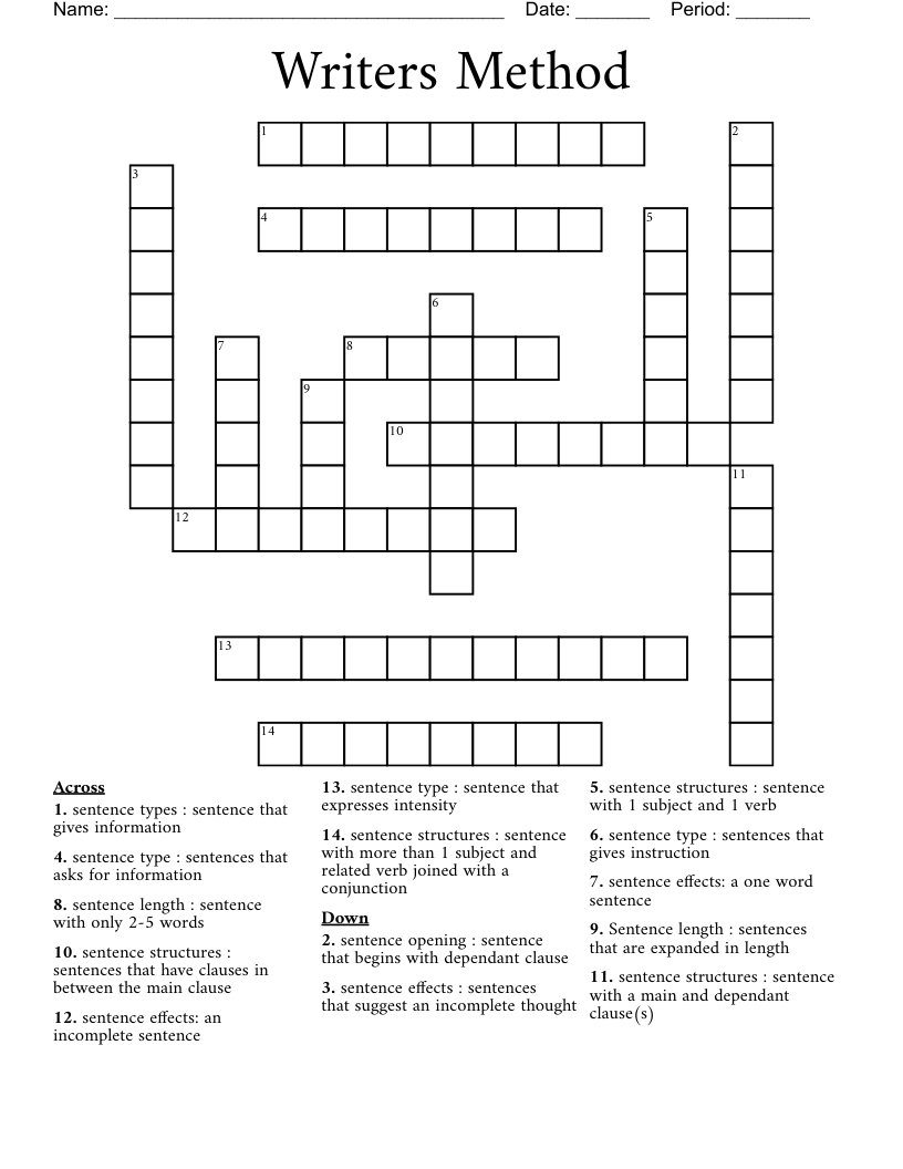 Writers Method Crossword