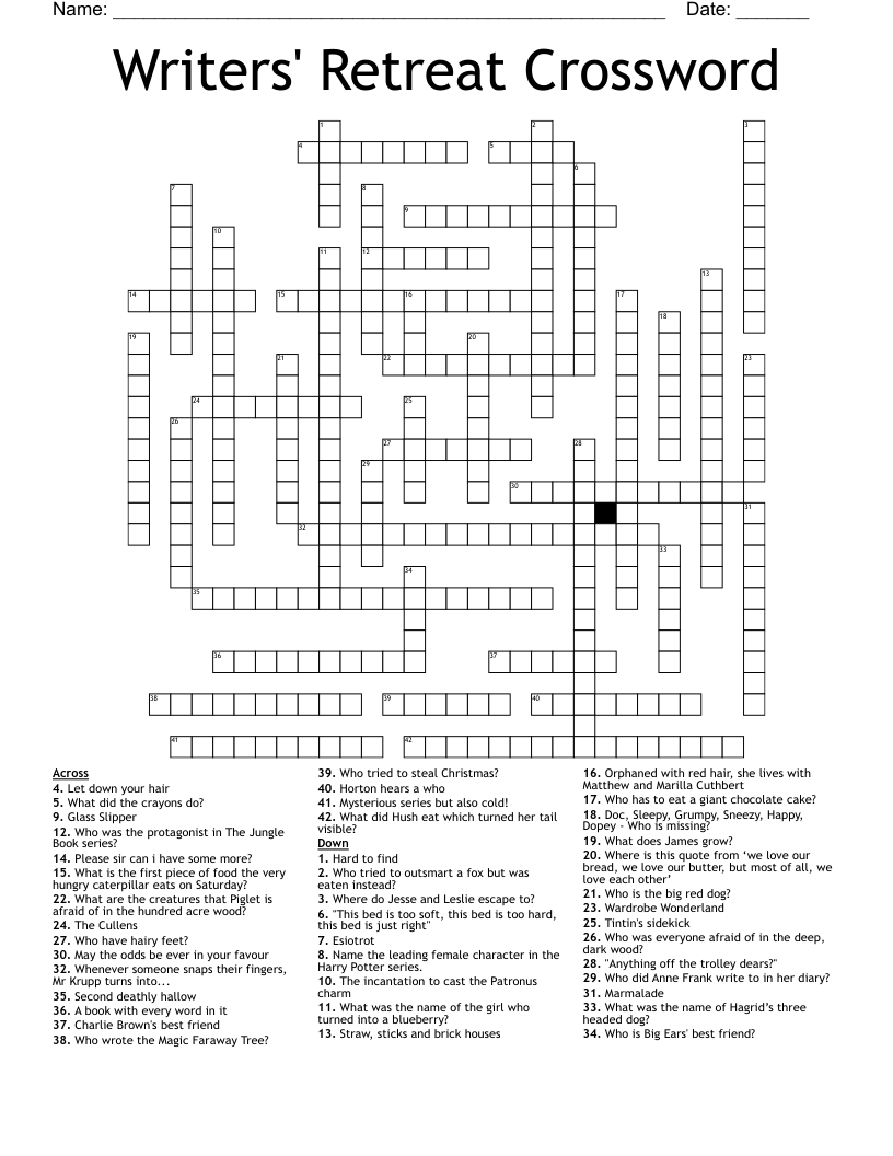 Writers' Retreat Crossword