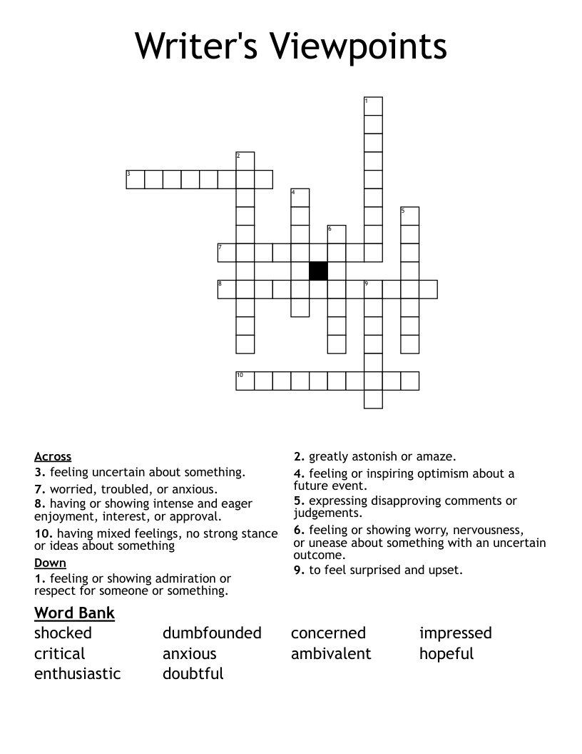 Writer's Viewpoints Crossword