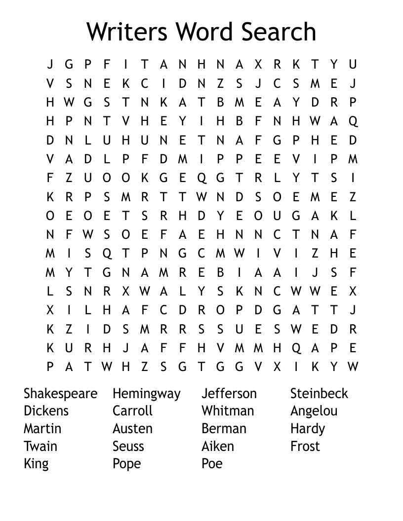 Writers Word Search