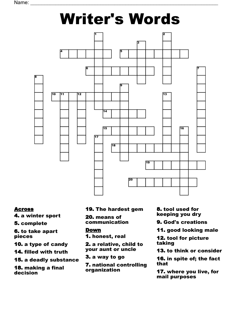 Writer's Words Crossword