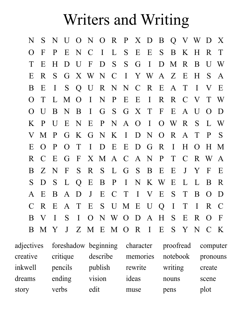 Writers and Writing Word Search