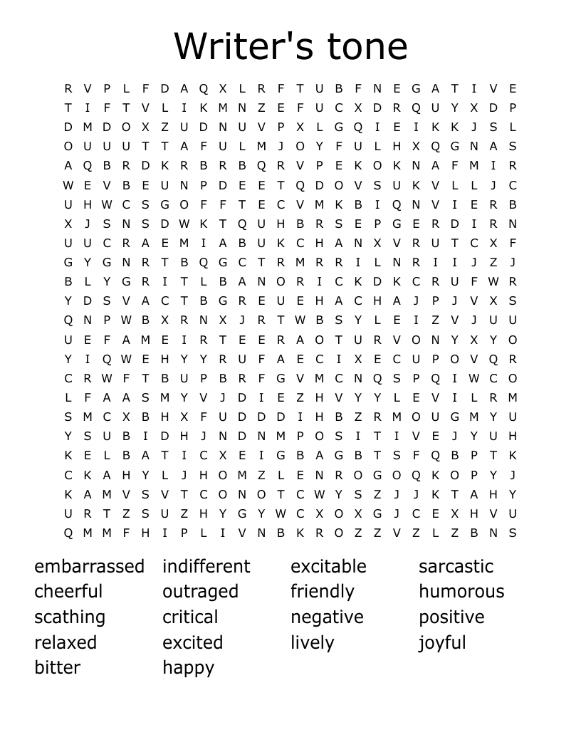 Writer's tone Word Search
