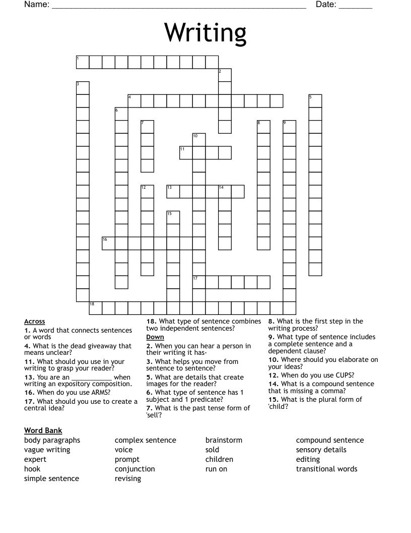 Writing Crossword