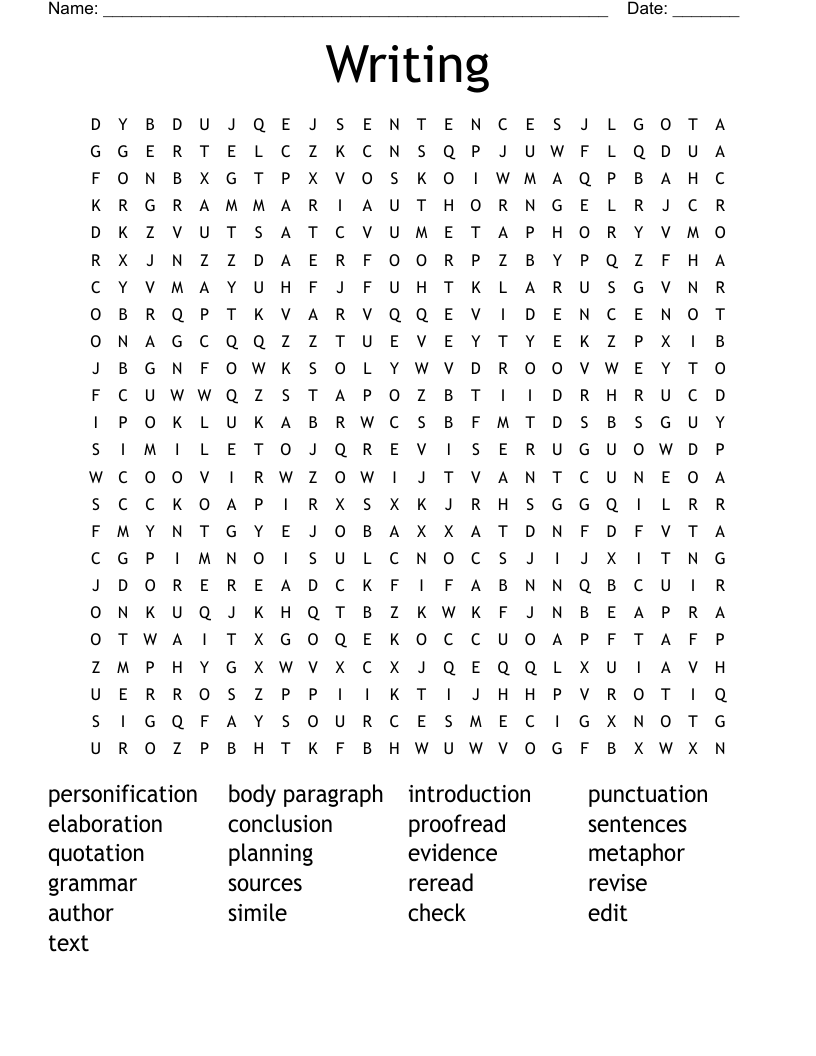 Writing Word Search